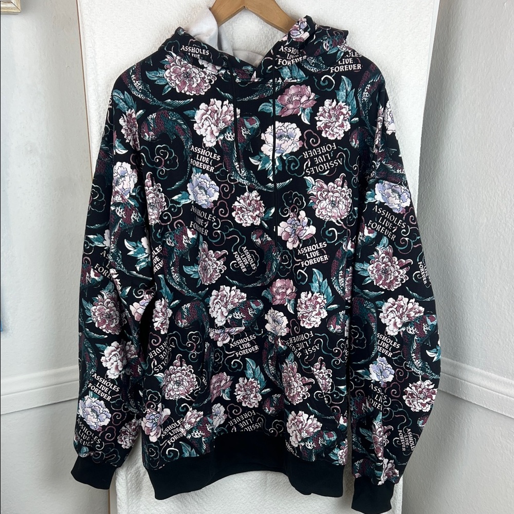 A**holes Live Forever ALF Hoodie Mens Unisex XL Floral Koi Fish Print Sweatshirt